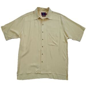 Byron Nelson Eleven Straight 100% Silk Shirt Mens M Yellow Camp Button Up